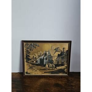Framed Vintage Dufex Gold Foil Print Chiddingstone, Kent Man & His Horse